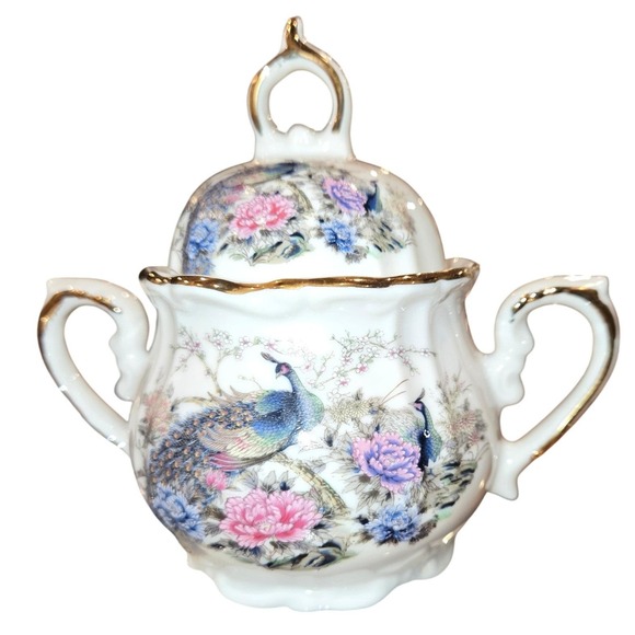 Heisei Japan Peacock Floral Porcelain Tea Set 15pc Gold Trim Teapot Cups Saucers - Picture 12 of 16